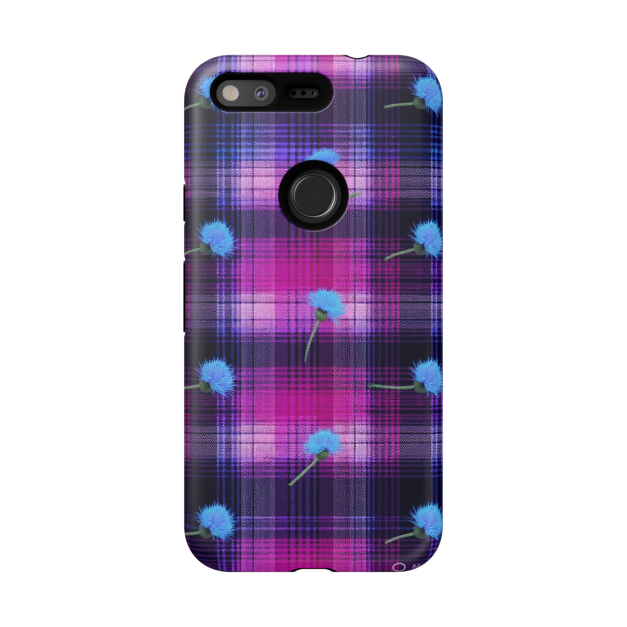 Purple Plaid Blue Thistle Tartan Phone Case — Floral Plaid Protective iPhone Cover