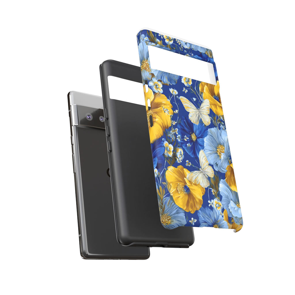 Floral Butterflies Phone Case — Blue & Yellow Tough Protective Cover