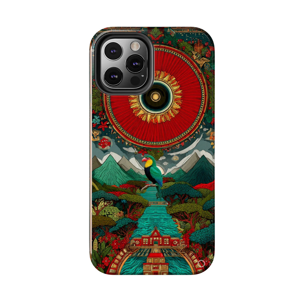Tough Phone Case — Vibrant Tropical Mountain Bird Design