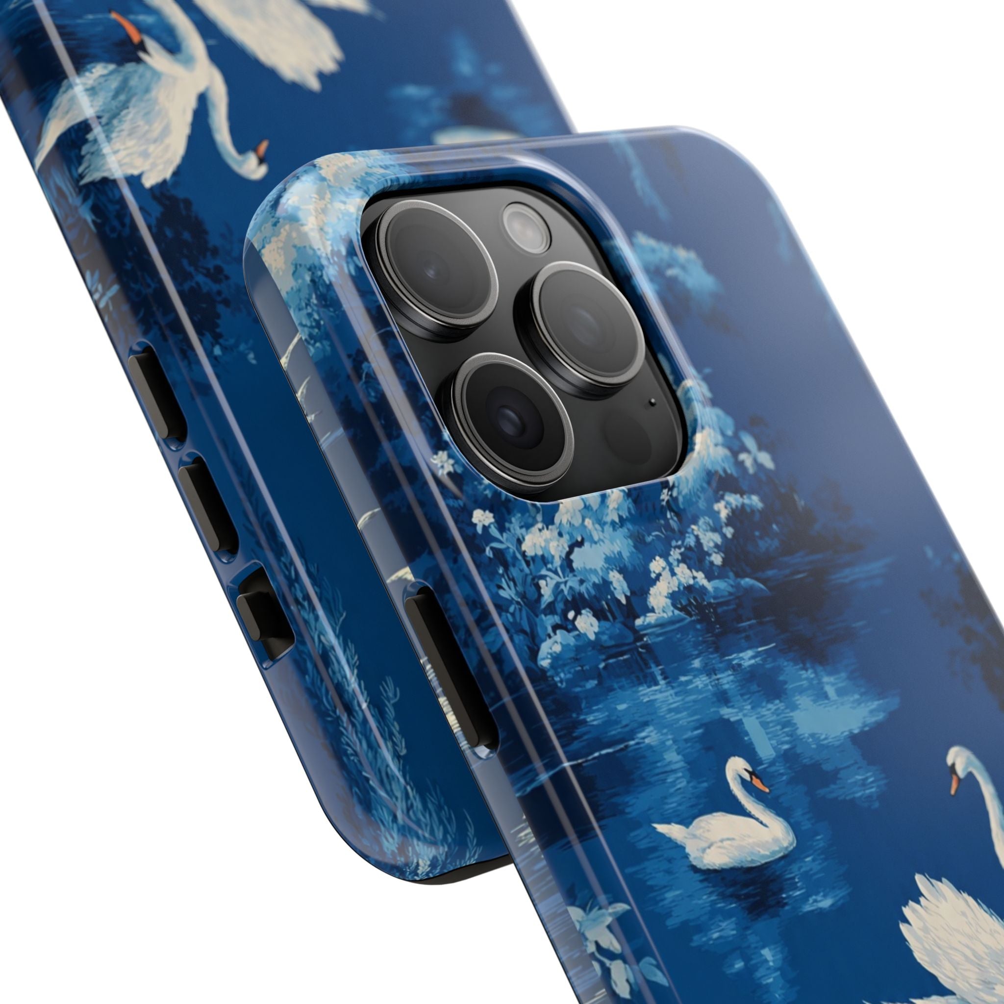 Swan Lake Tough Phone Case — Blue Vintage Swan Design, Durable Protective Cover