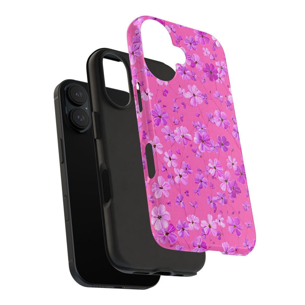 Pink Floral Tough Phone Case — Cute Purple Blossom Protective Cover