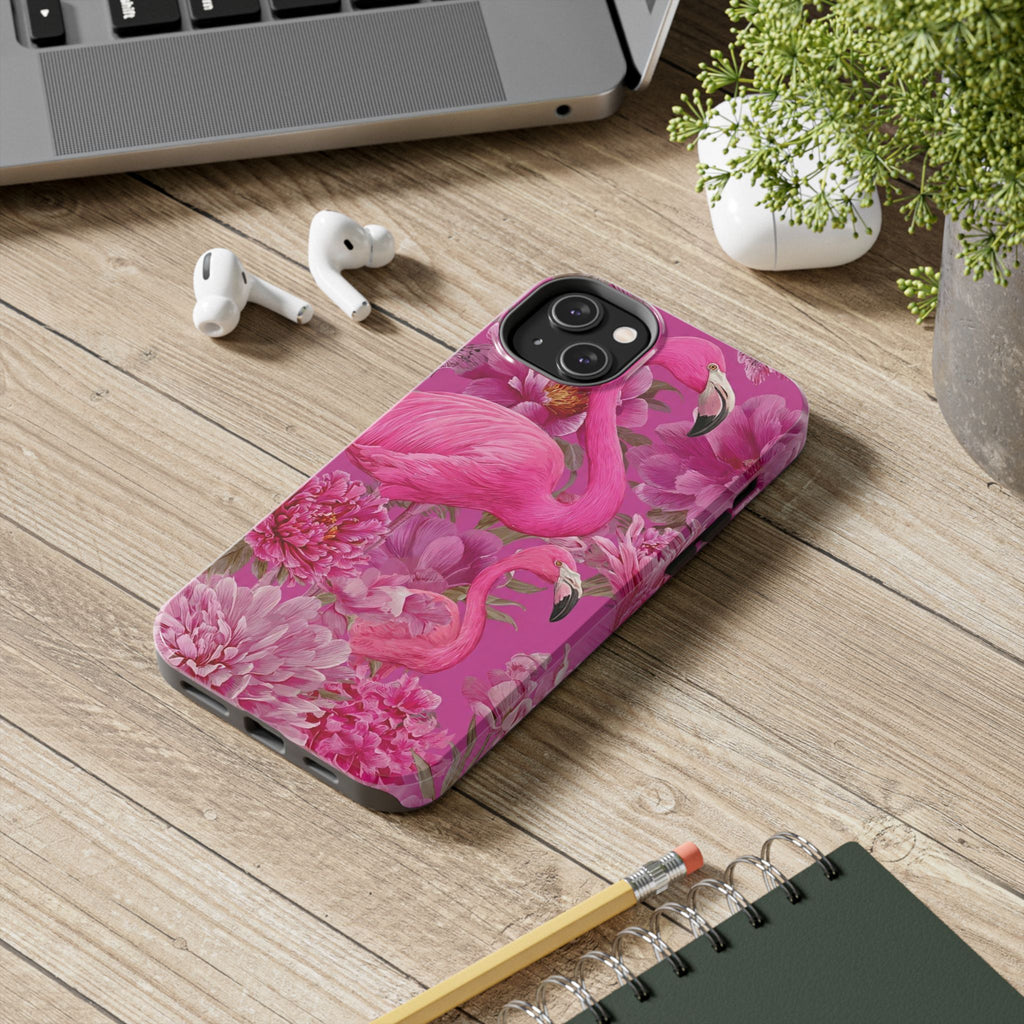 Pink Flamingo Floral Tough Phone Case — Protective iPhone Cover