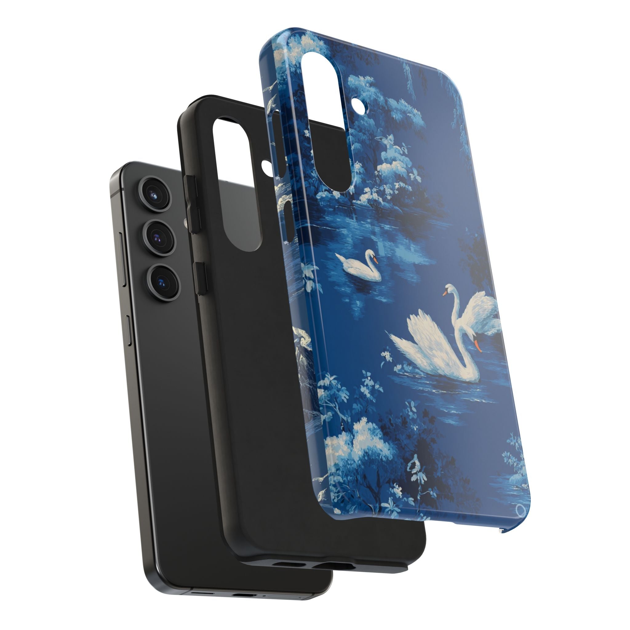Swan Lake Tough Phone Case — Blue Vintage Swan Design, Durable Protective Cover