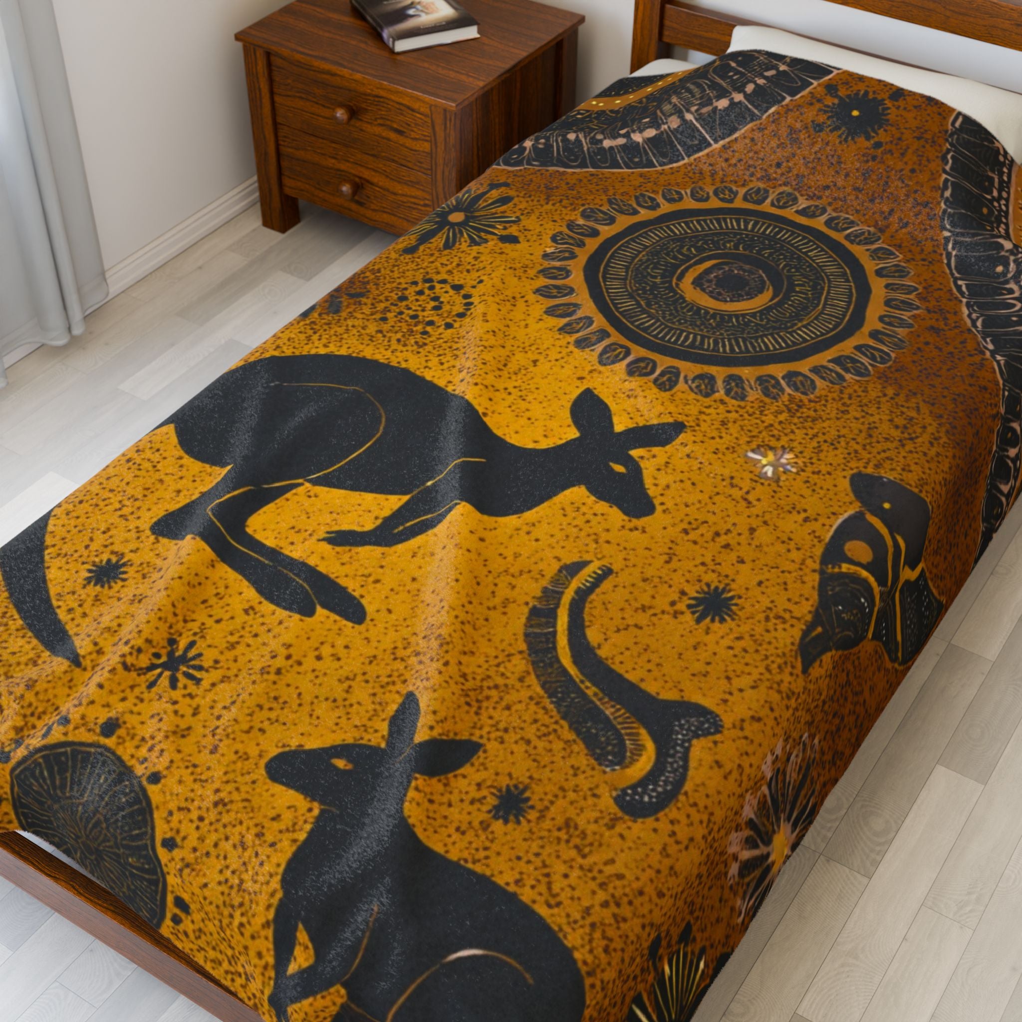 Bohemian Kangaroo Velveteen Plush Blanket — Warm Aussie-Inspired Throw