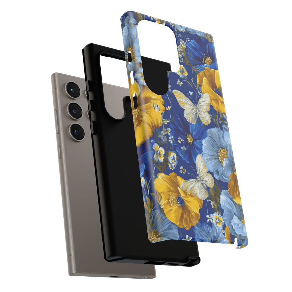 Floral Butterflies Phone Case — Blue & Yellow Tough Protective Cover