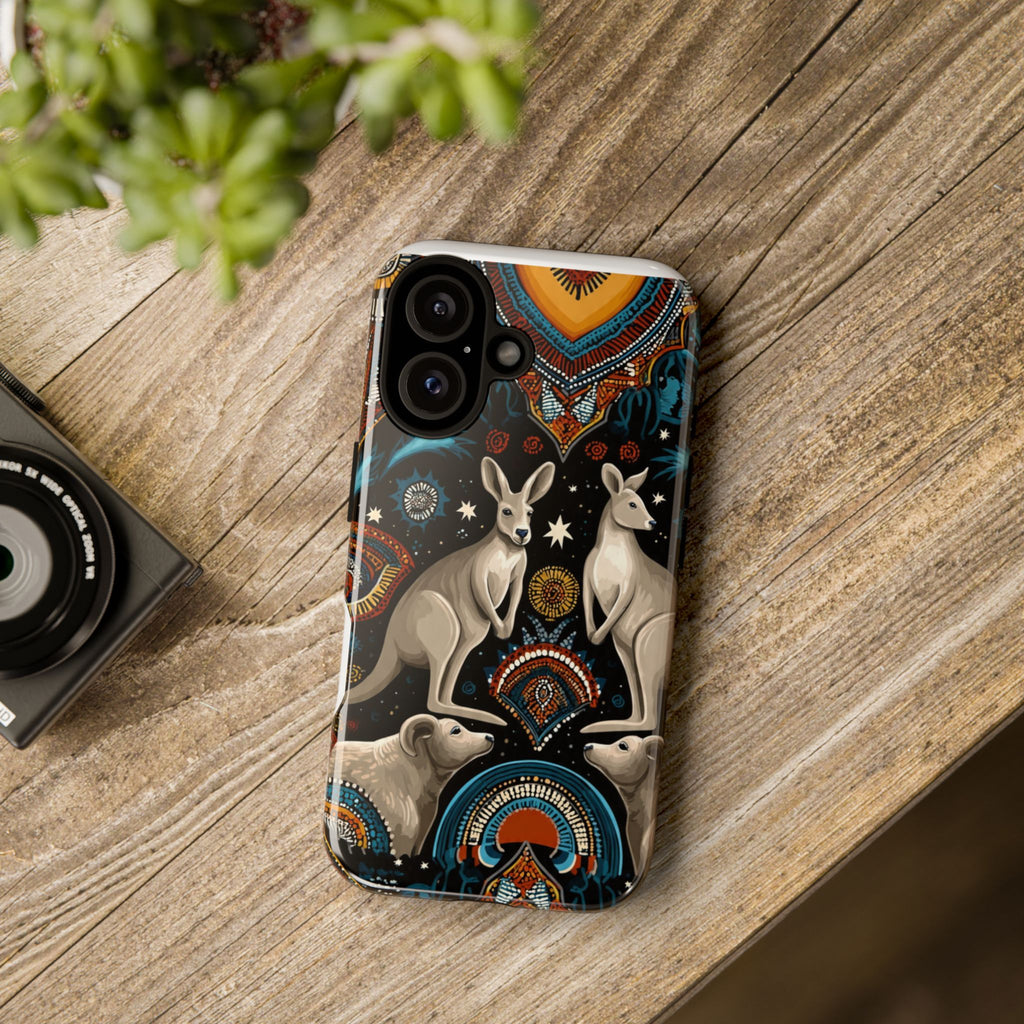 Kangaroo & Boomerang Tough Phone Case — Australian Wildlife Pattern
