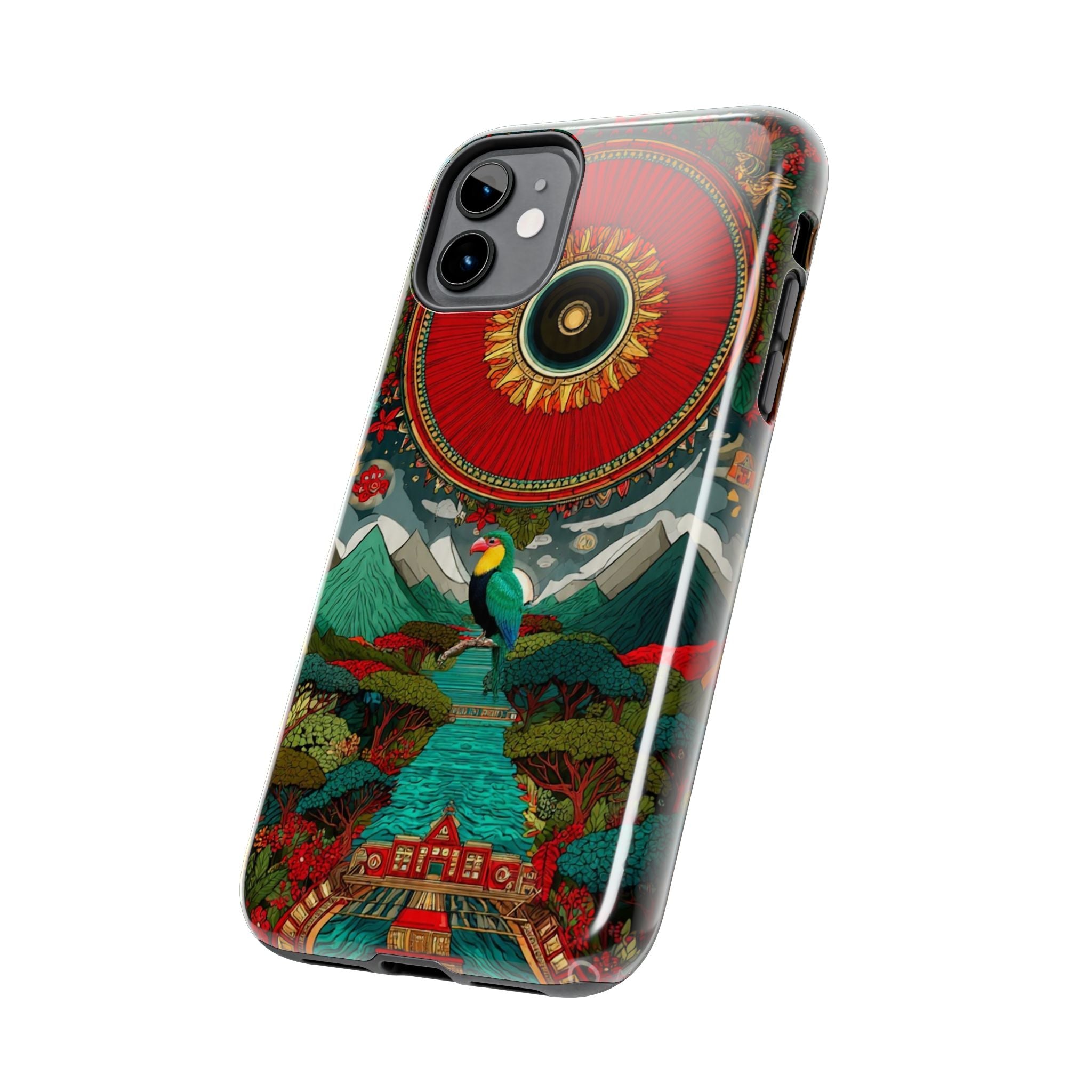 Tough Phone Case — Vibrant Tropical Mountain Bird Design
