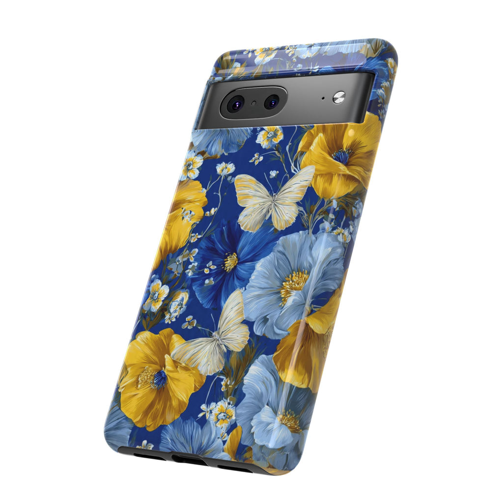 Floral Butterflies Phone Case — Blue & Yellow Tough Protective Cover