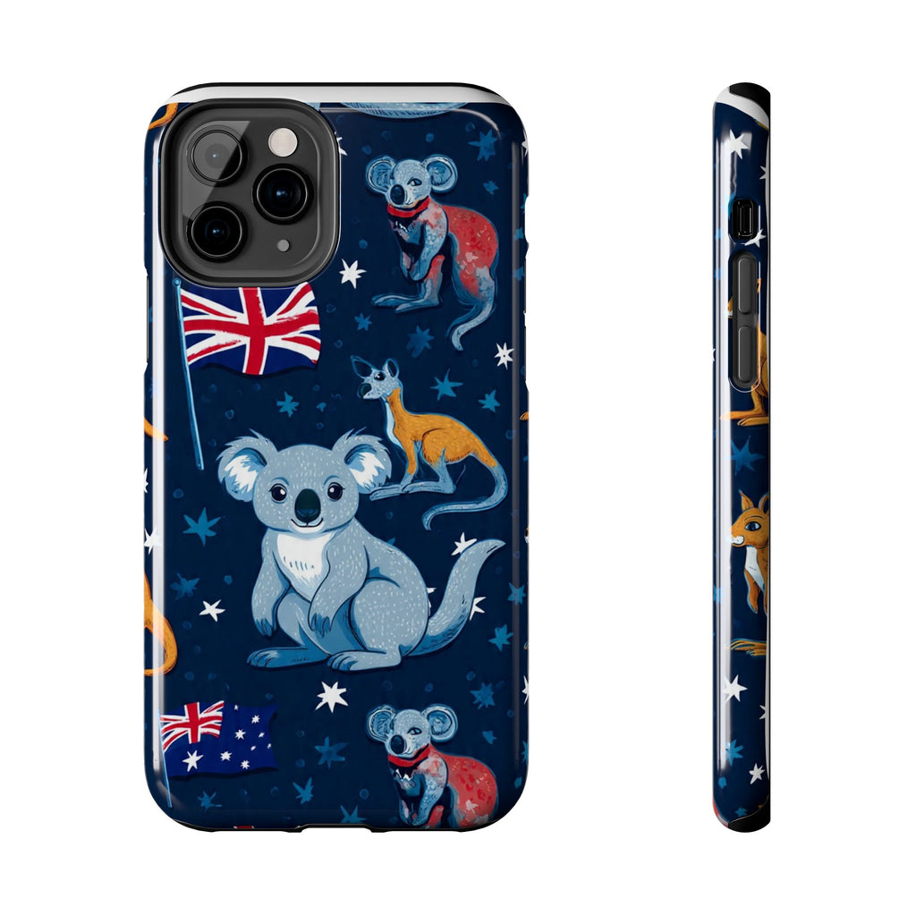 Australian Wildlife Tough Phone Case — Koala & Kangaroo Flag Design