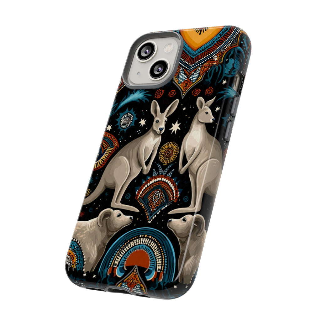 Kangaroo & Boomerang Tough Phone Case — Australian Wildlife Pattern