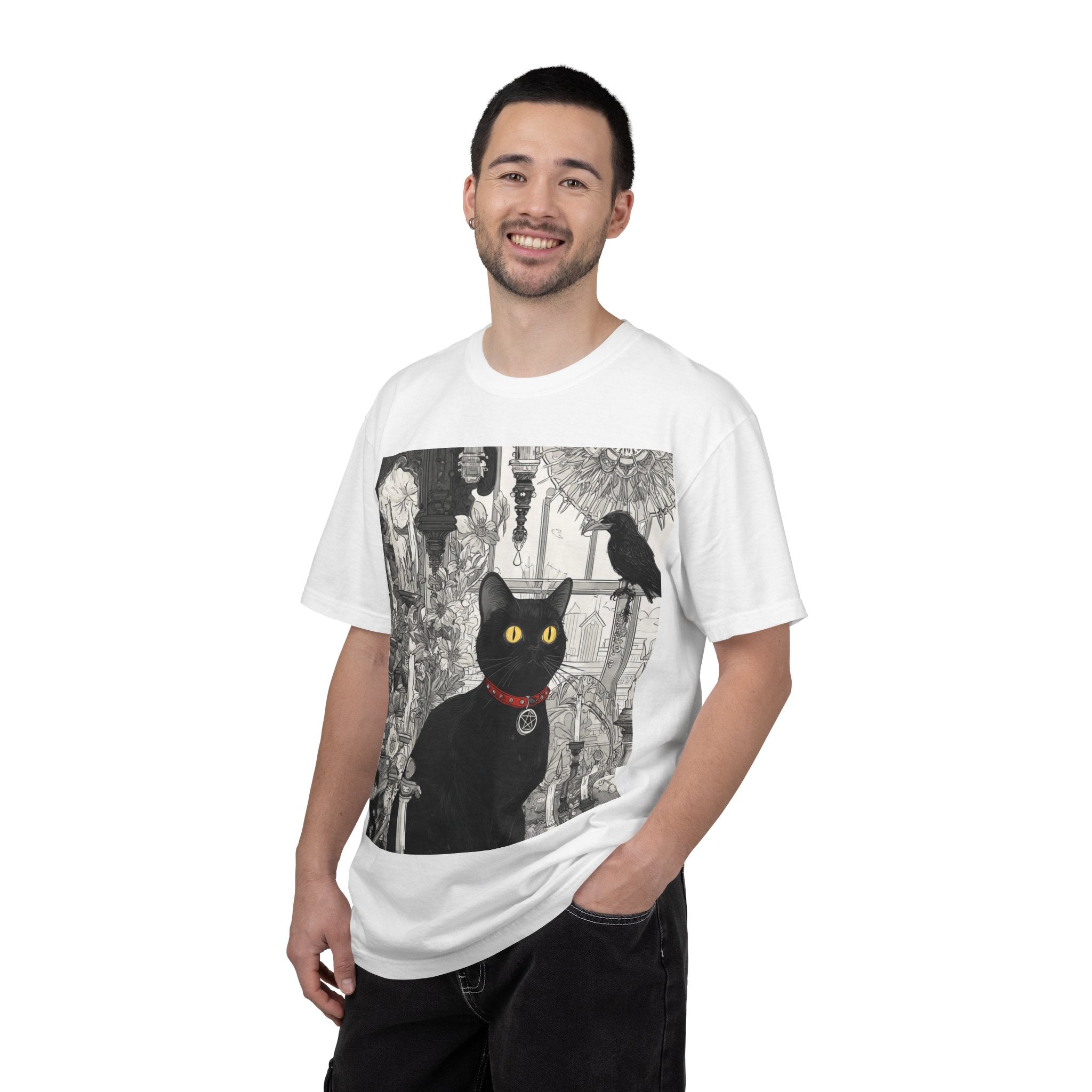 Black Cat Gothic Art T-Shirt — "Midnight Curator" Illustration