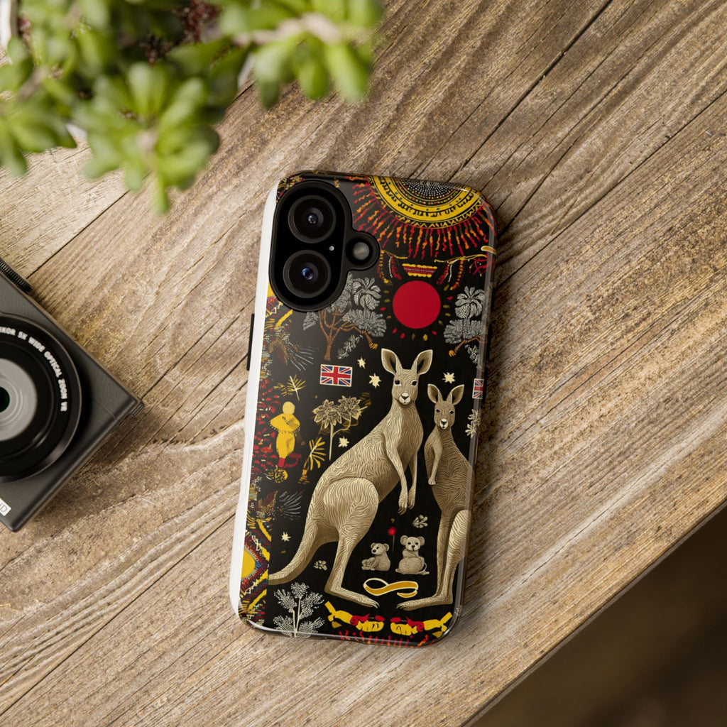 Kangaroo Family Floral Tough Phone Case — Protective Australia Wildlife Design