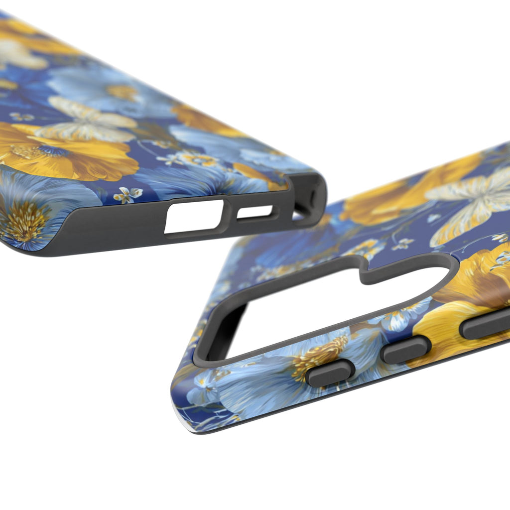 Floral Butterflies Phone Case — Blue & Yellow Tough Protective Cover
