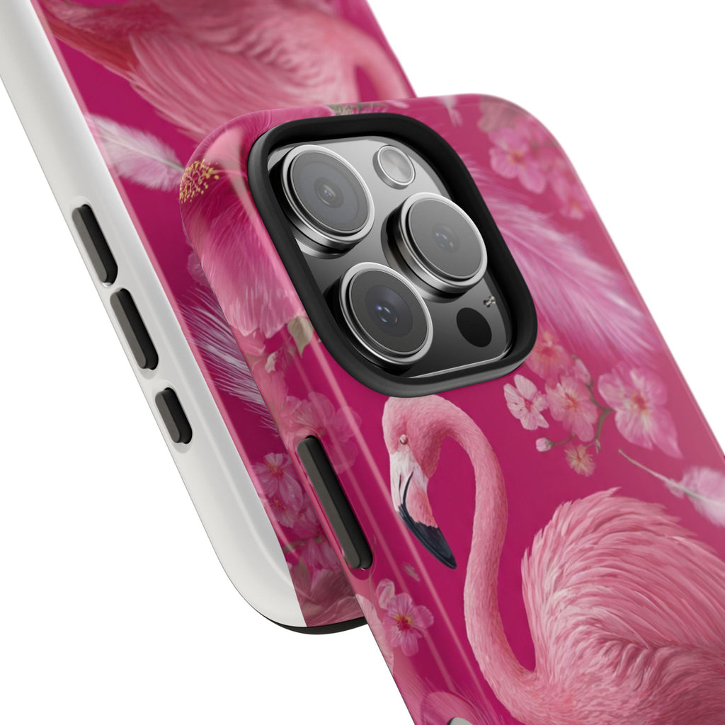 Flamingo Floral Tough Phone Case — Pink Tropical Feather Design