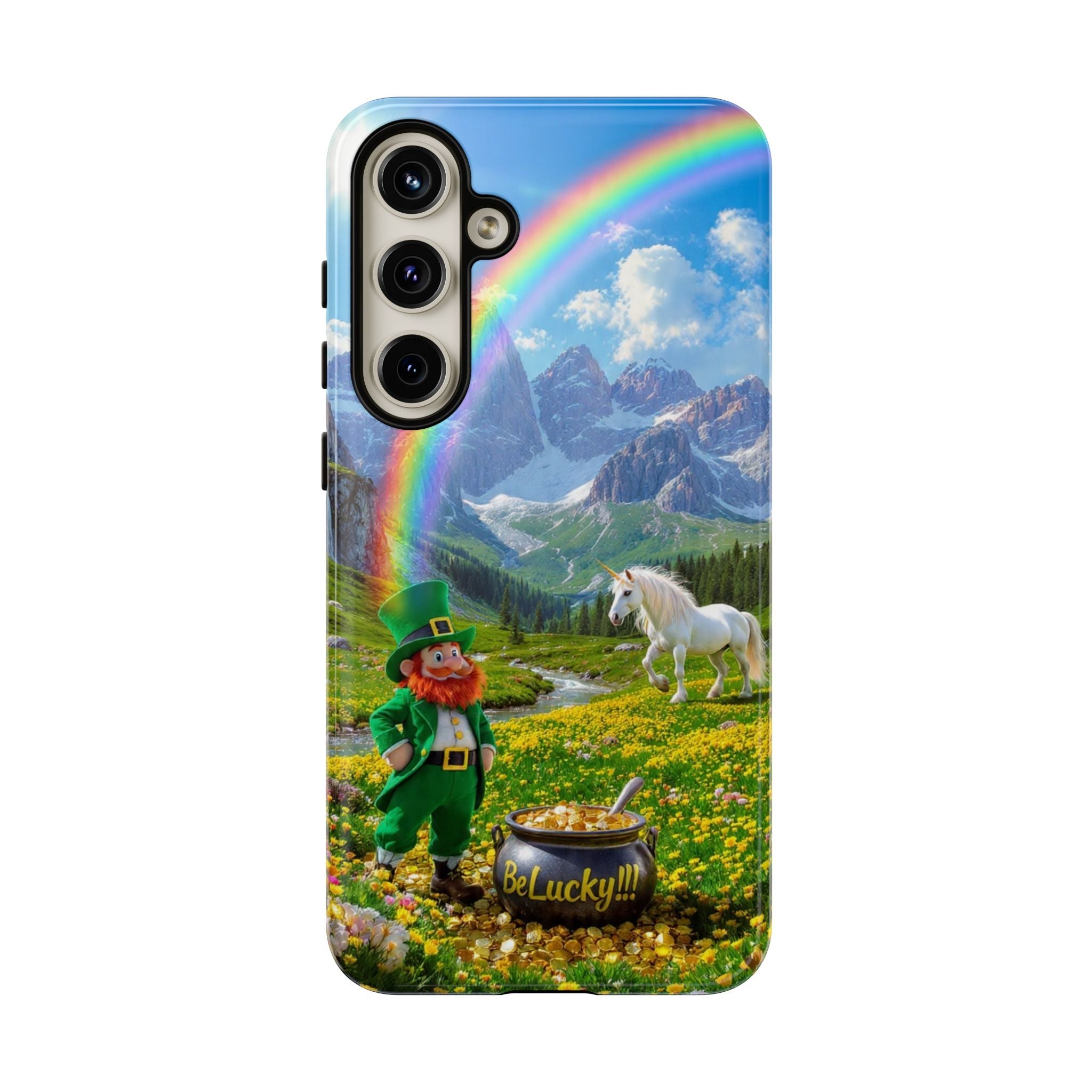 Lucky Leprechaun & Unicorn Phone Case — Rainbow Pot of Gold Protective Cover