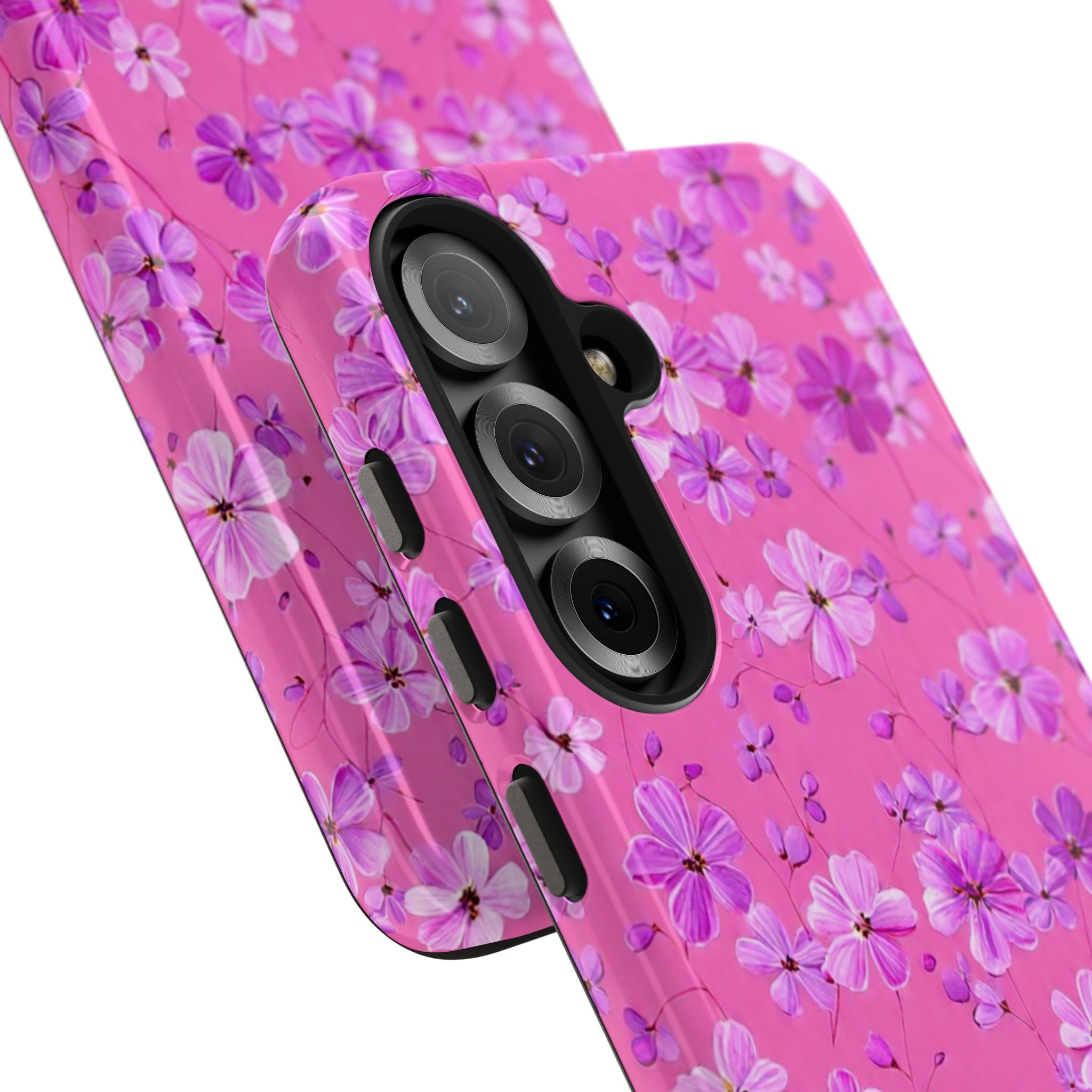 Pink Floral Tough Phone Case — Cute Purple Blossom Protective Cover