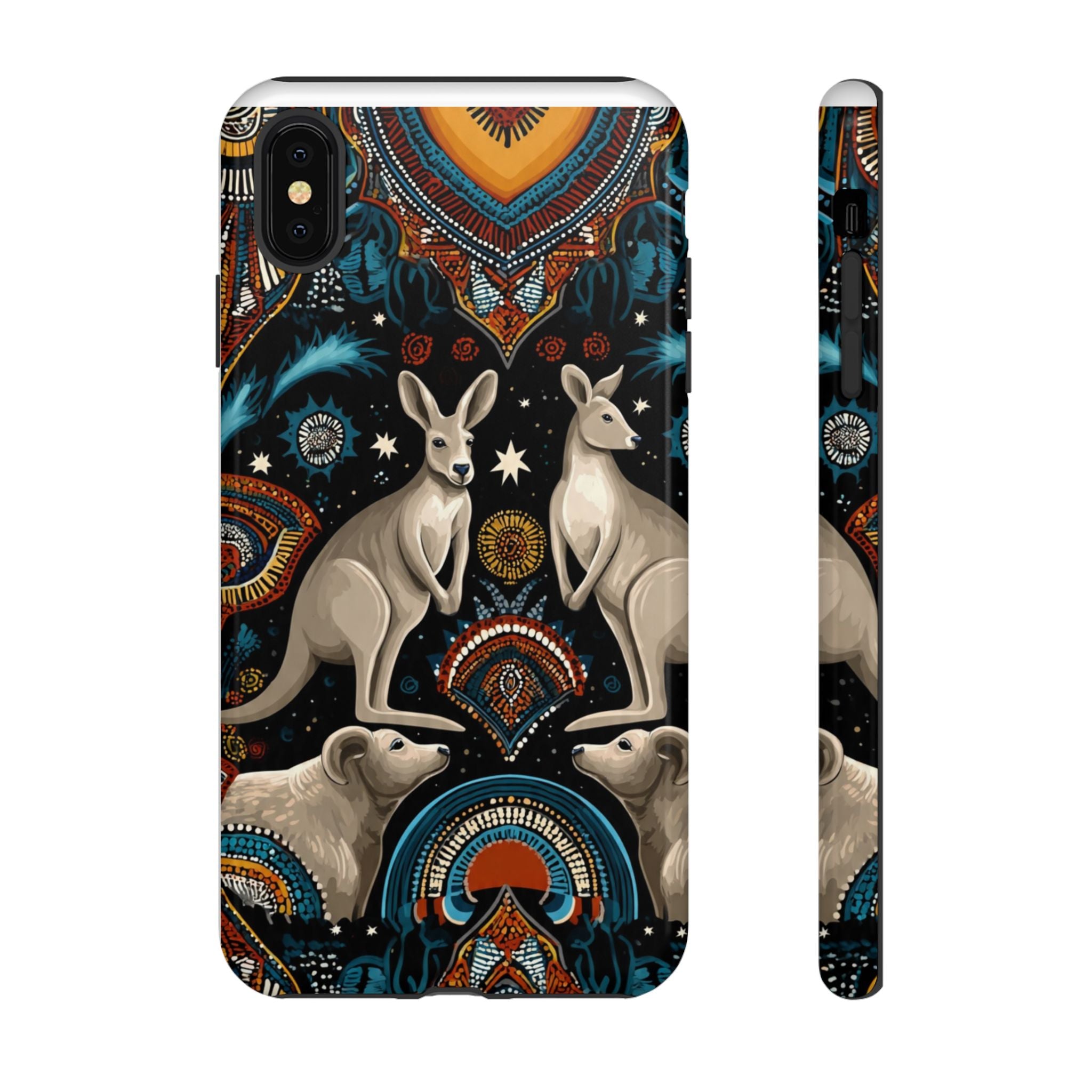 Kangaroo & Boomerang Tough Phone Case — Australian Wildlife Pattern