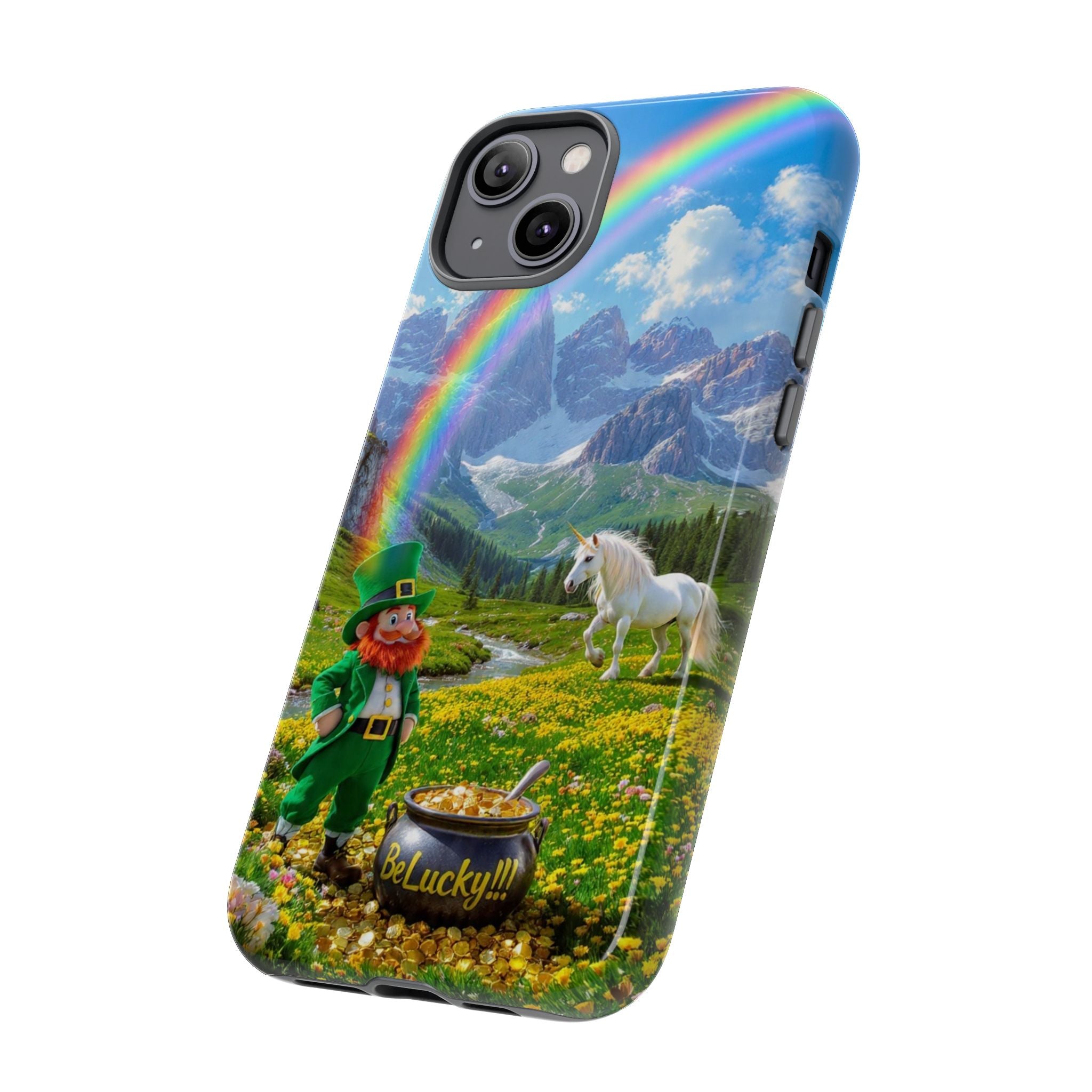 Lucky Leprechaun & Unicorn Phone Case — Rainbow Pot of Gold Protective Cover