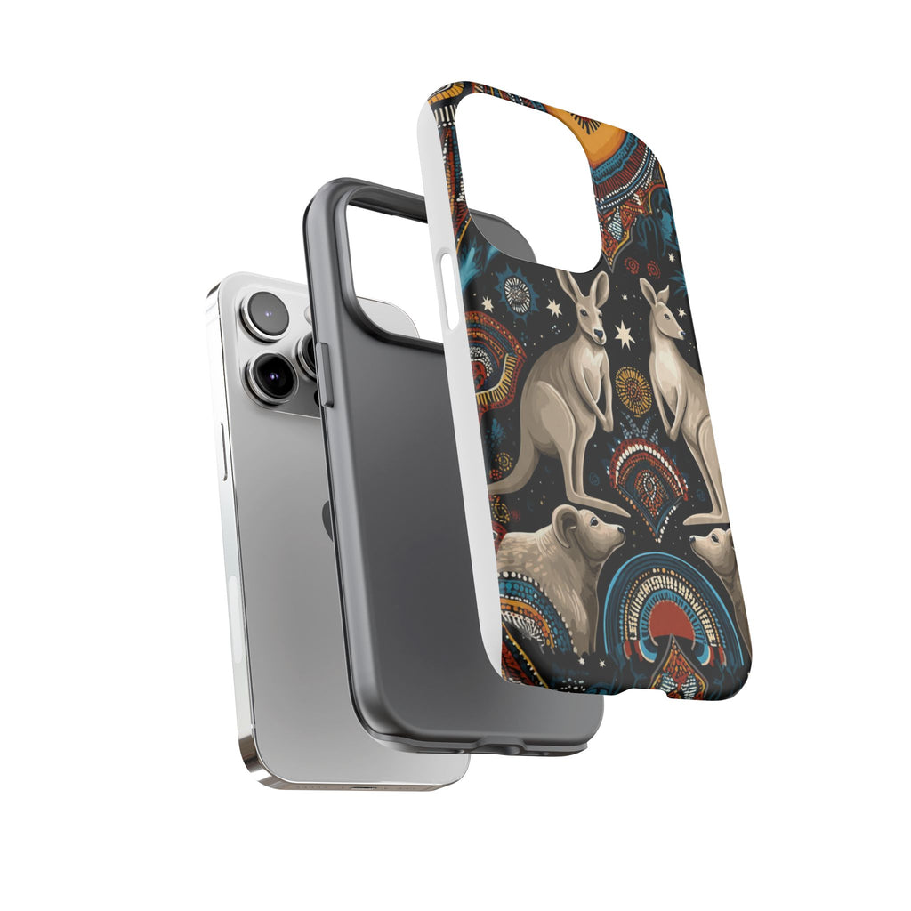 Kangaroo & Boomerang Tough Phone Case — Australian Wildlife Pattern