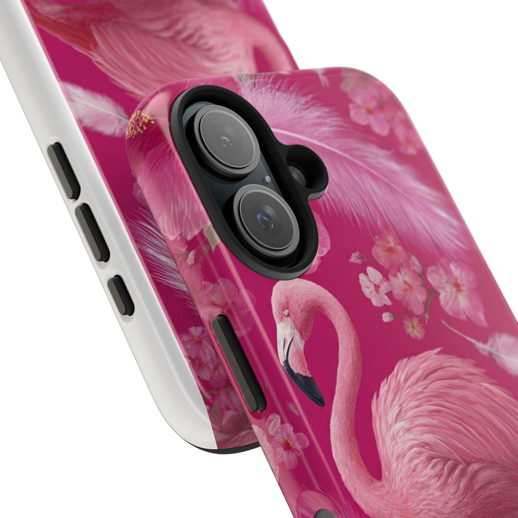 Flamingo Floral Tough Phone Case — Pink Tropical Feather Design