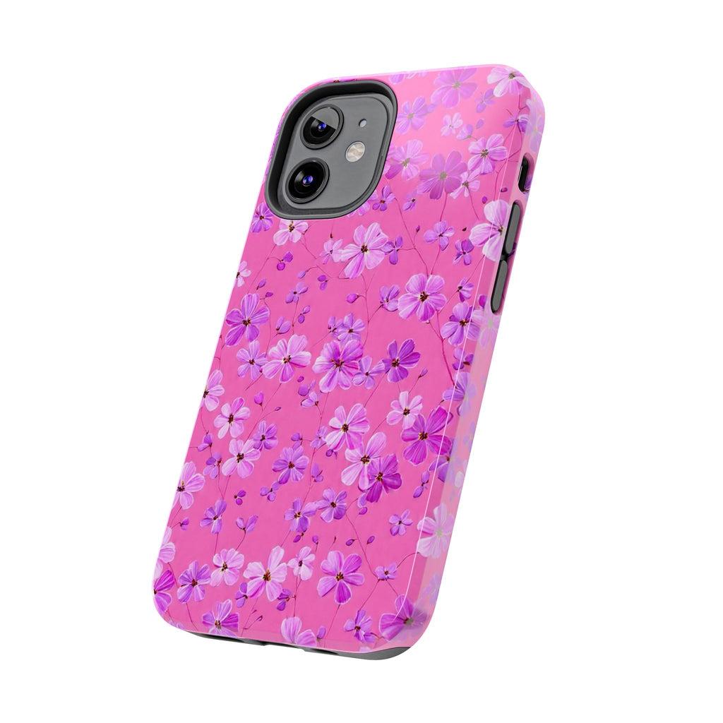 Pink Floral Tough Phone Case — Cute Purple Blossom Protective Cover
