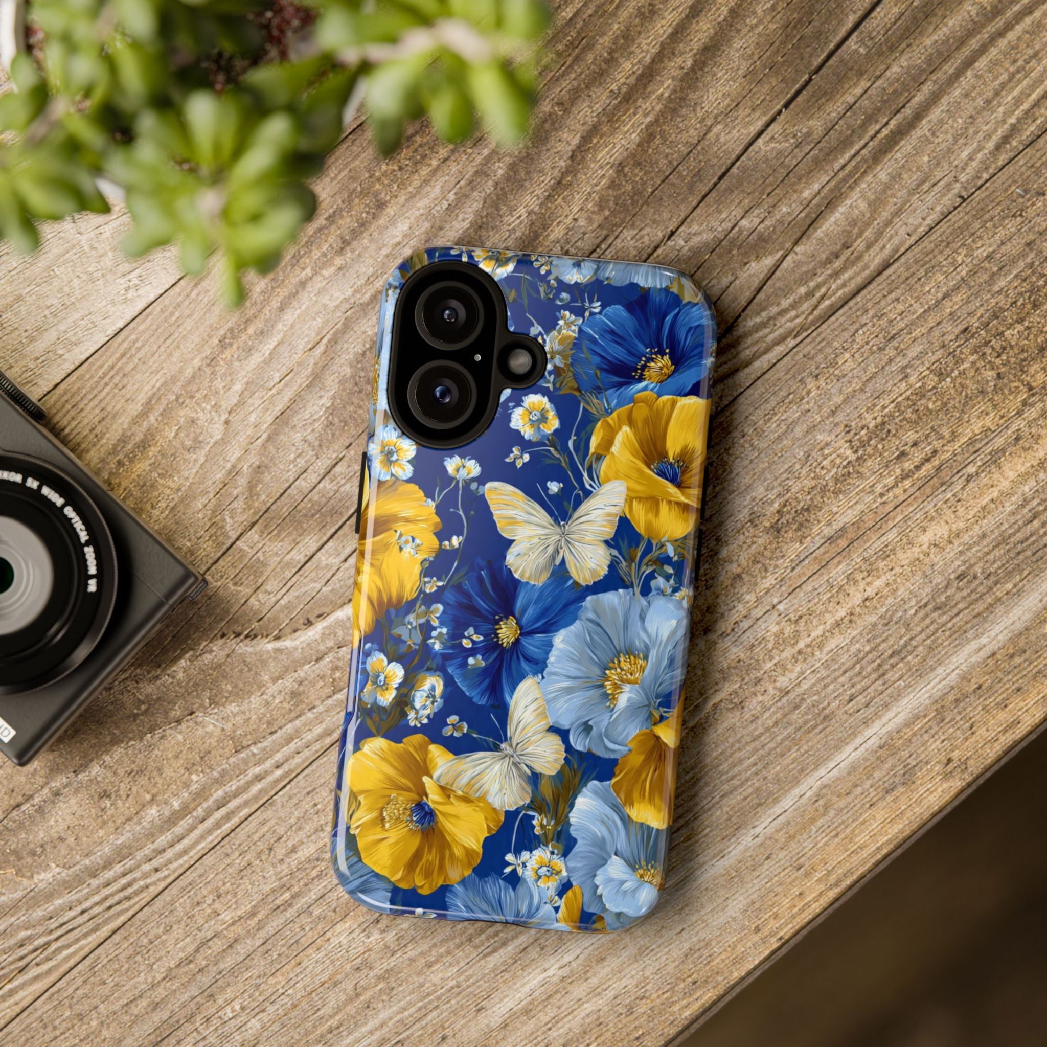 Floral Butterflies Phone Case — Blue & Yellow Tough Protective Cover