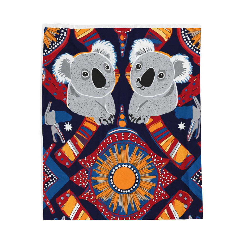 Koala & Sun Velveteen Plush Blanket — Australian Aboriginal Inspired Cozy Throw