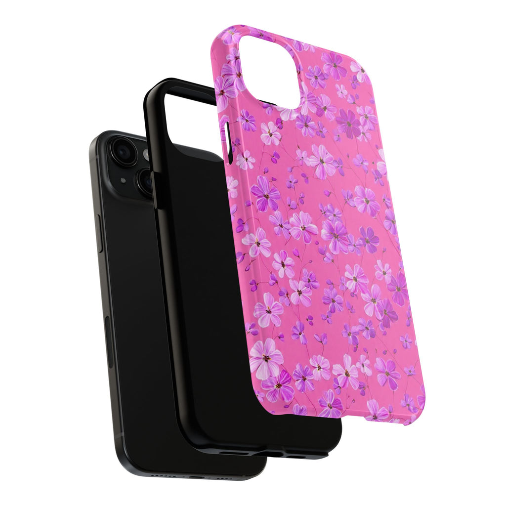 Pink Floral Tough Phone Case — Cute Purple Blossom Protective Cover