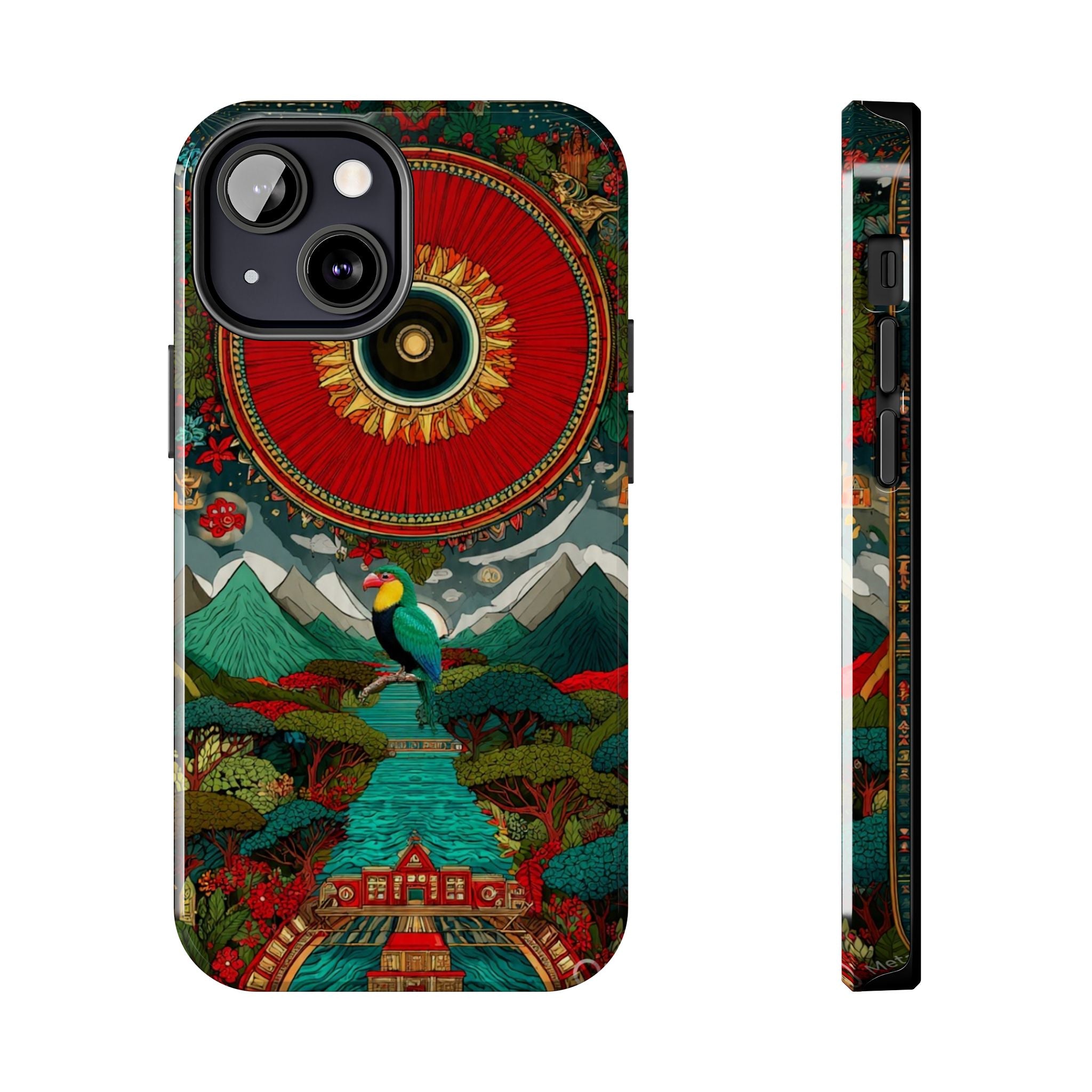 Tough Phone Case — Vibrant Tropical Mountain Bird Design