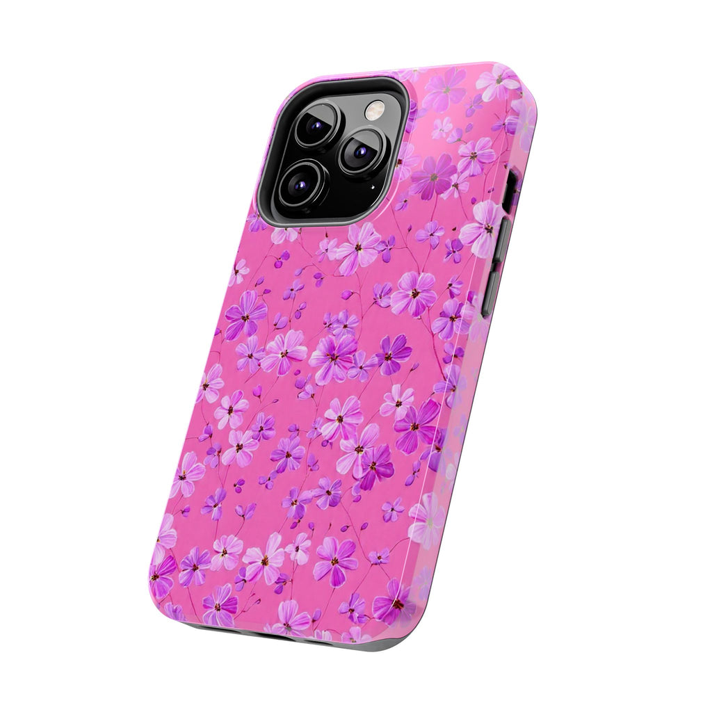 Pink Floral Tough Phone Case — Cute Purple Blossom Protective Cover