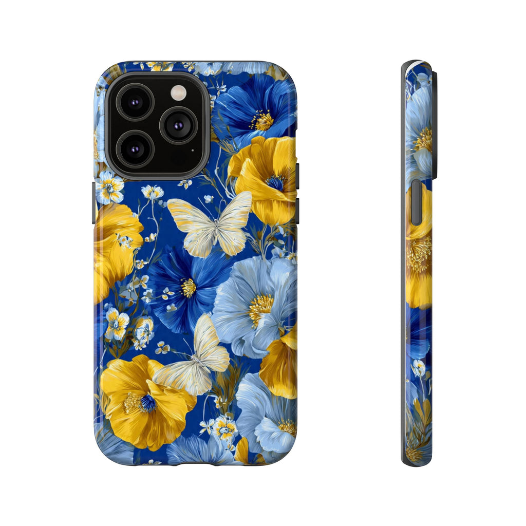 Floral Butterflies Phone Case — Blue & Yellow Tough Protective Cover