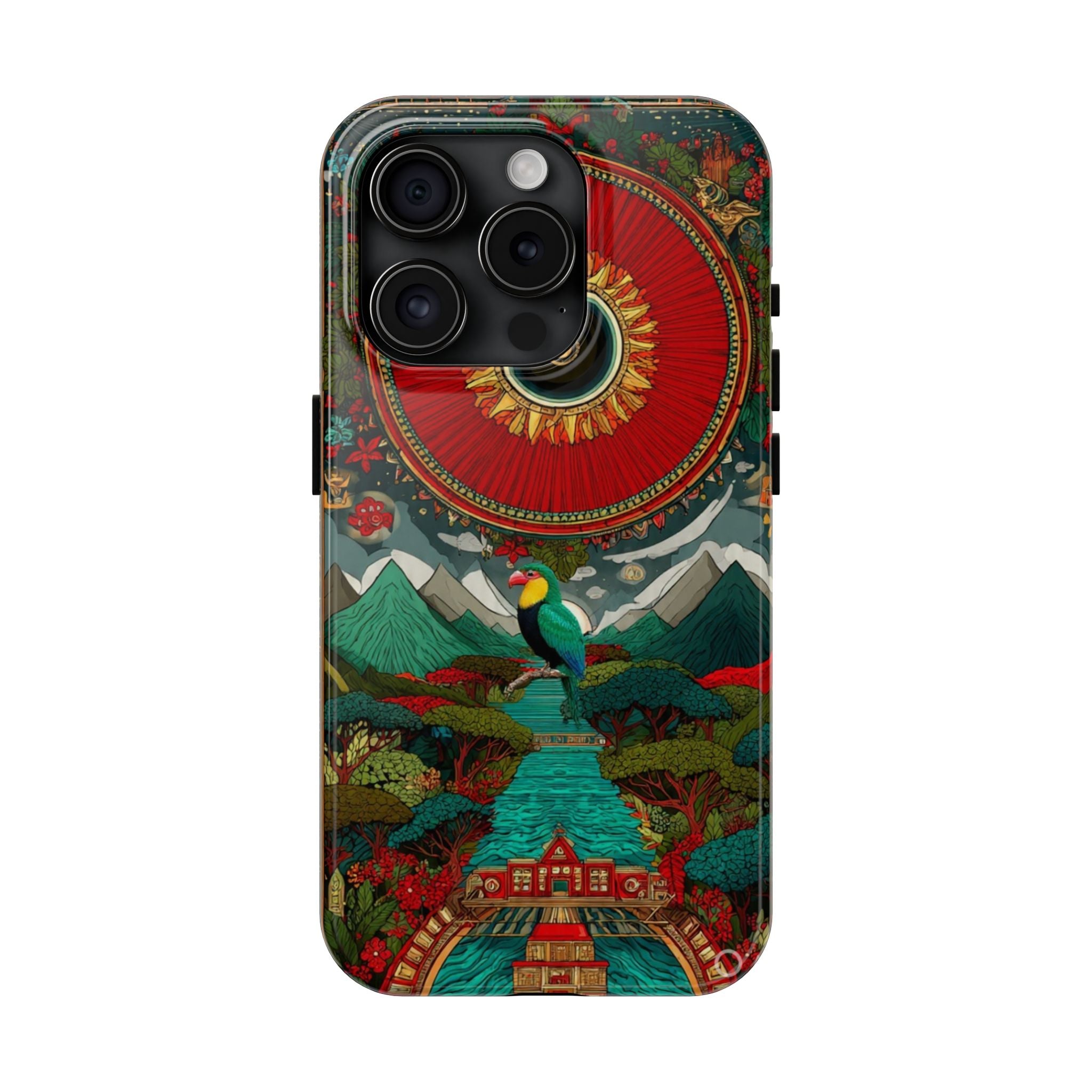Tough Phone Case — Vibrant Tropical Mountain Bird Design