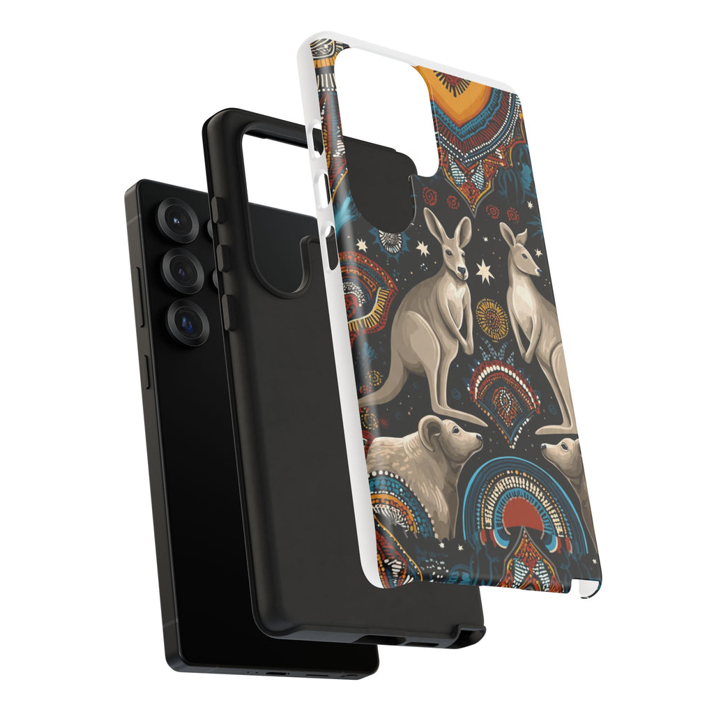 Kangaroo & Boomerang Tough Phone Case — Australian Wildlife Pattern