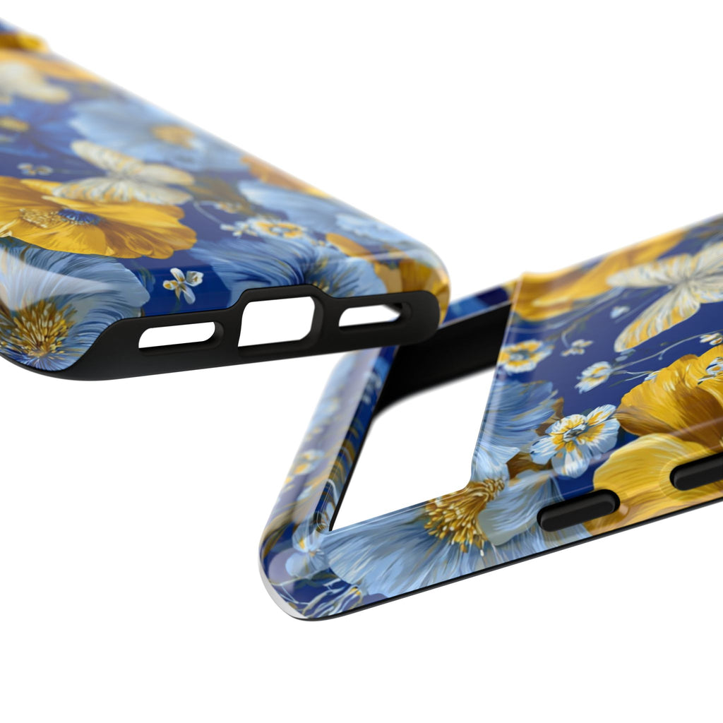 Floral Butterflies Phone Case — Blue & Yellow Tough Protective Cover