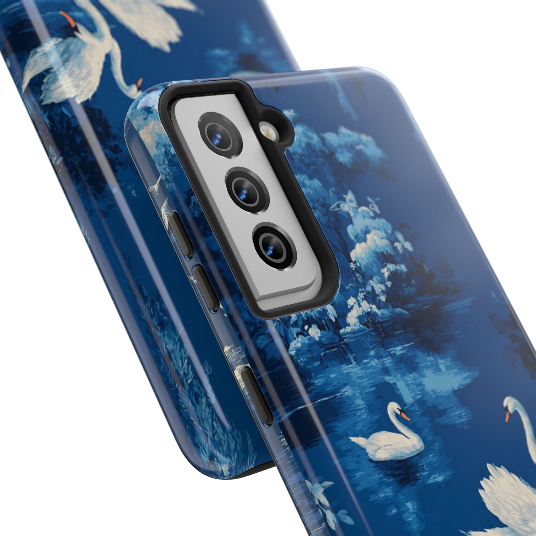 Swan Lake Tough Phone Case — Blue Vintage Swan Design, Durable Protective Cover