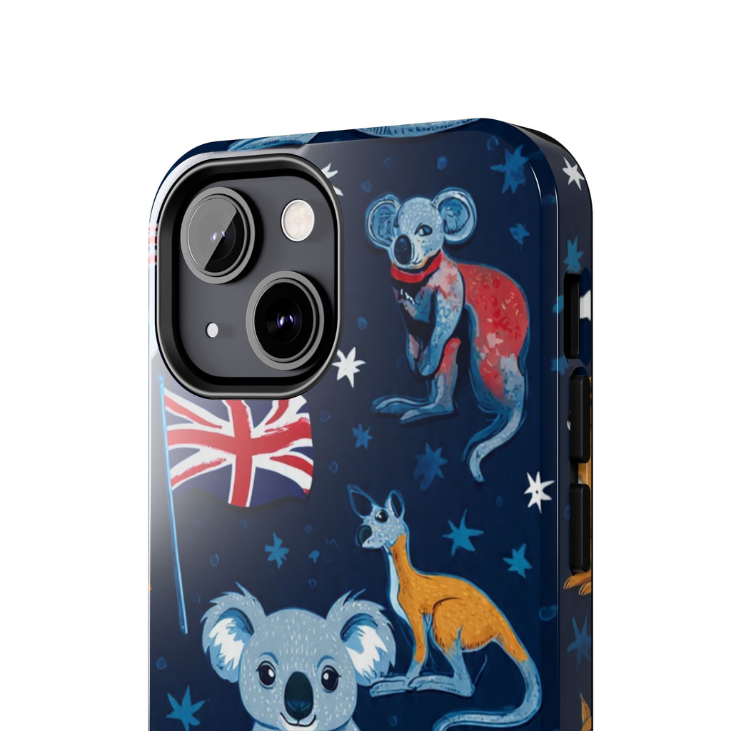 Australian Wildlife Tough Phone Case — Koala & Kangaroo Flag Design