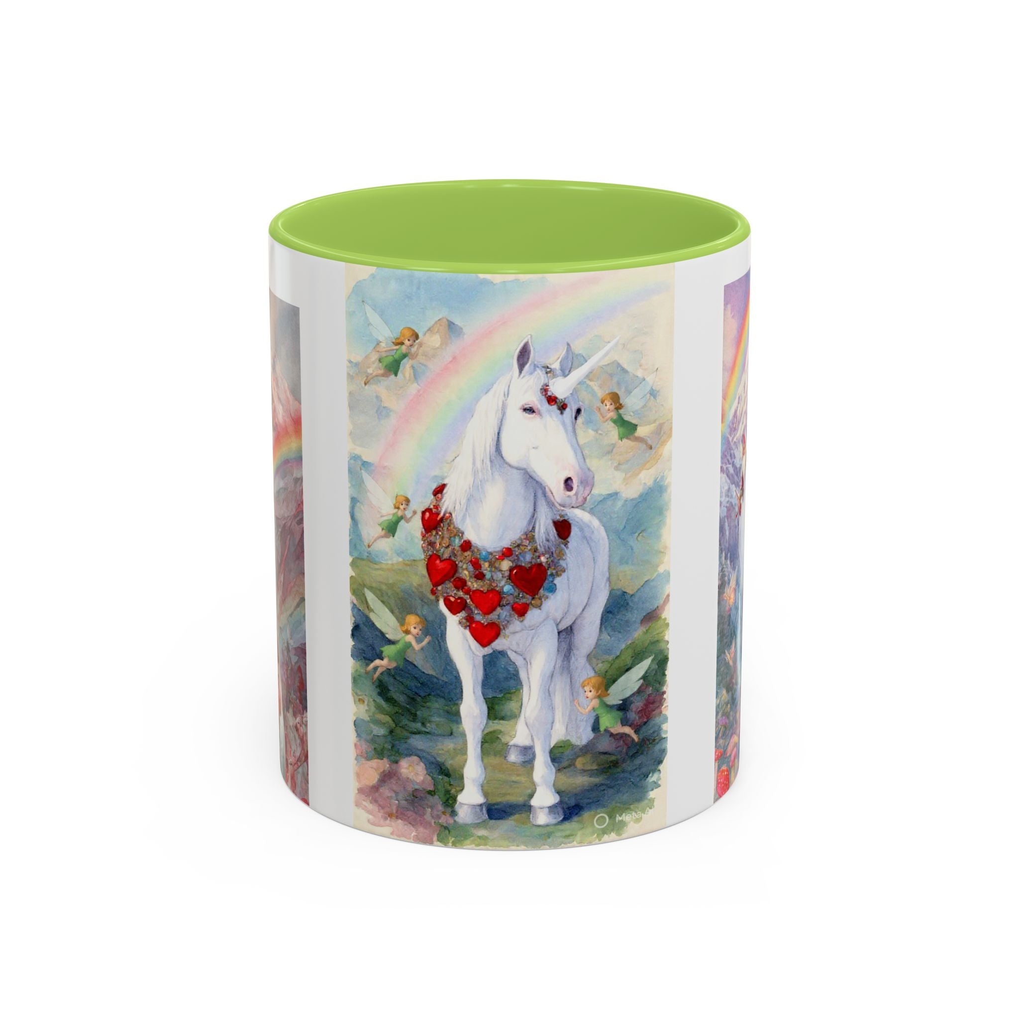 Unicorn Heart Rainbow Accent Coffee Mug — Magical White Unicorn with Heart Garland (11/15oz)