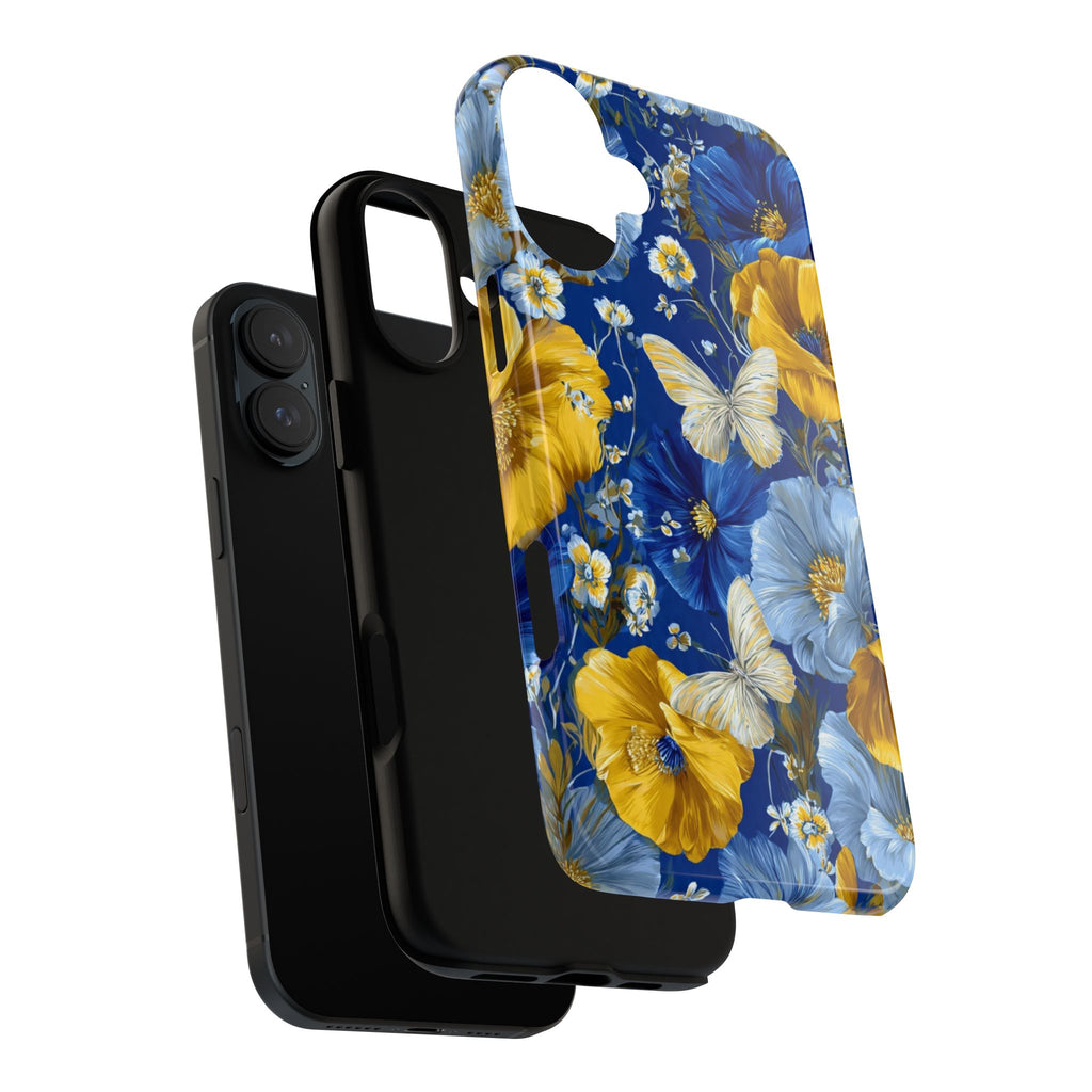 Floral Butterflies Phone Case — Blue & Yellow Tough Protective Cover