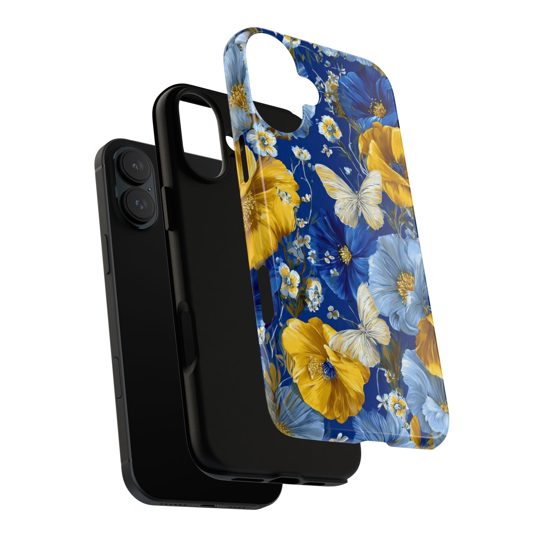 Floral Butterflies Phone Case — Blue & Yellow Tough Protective Cover