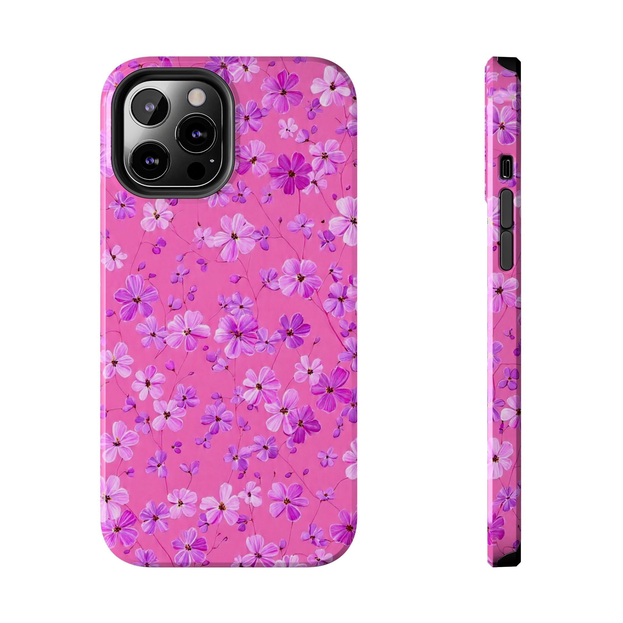 Pink Floral Tough Phone Case — Cute Purple Blossom Protective Cover