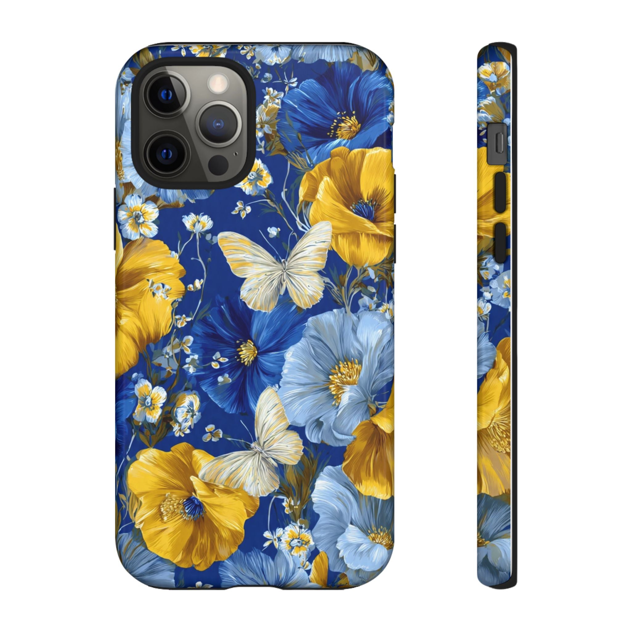 Floral Butterflies Phone Case — Blue & Yellow Tough Protective Cover