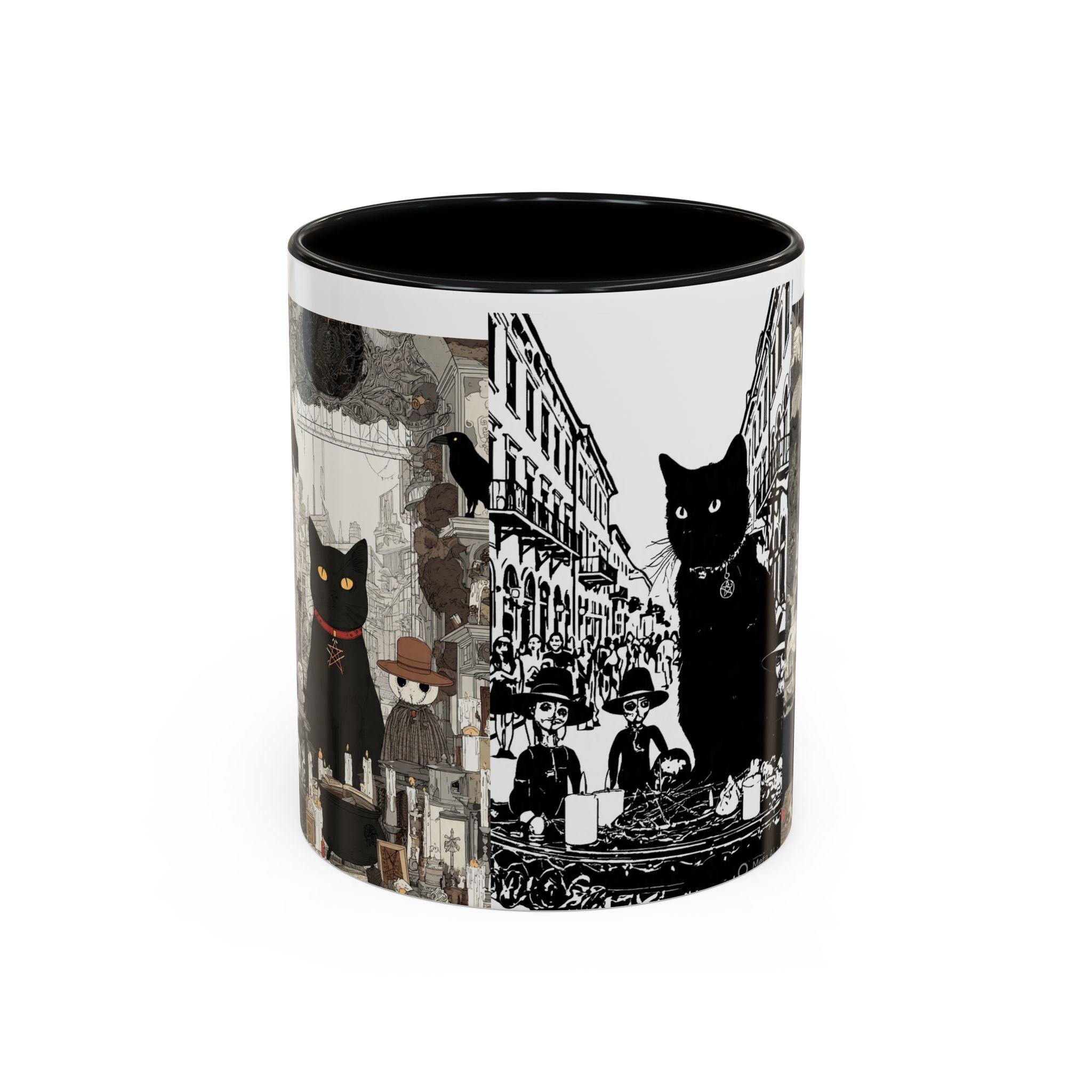 Black Cat Vintage Street Art Coffee Mug — 11/15oz Accent Ceramic
