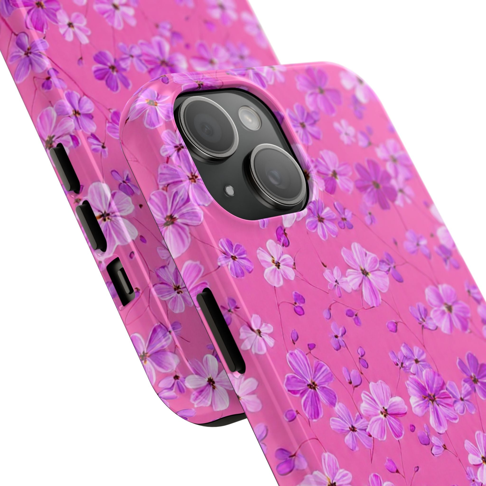 Pink Floral Tough Phone Case — Cute Purple Blossom Protective Cover
