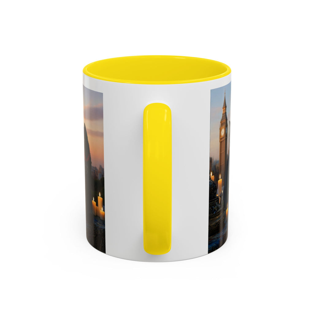 Black Cat Altar Coffee Mug — Gothic Cat with Pentagram, Candlelit Sunset Scene (11/15oz)