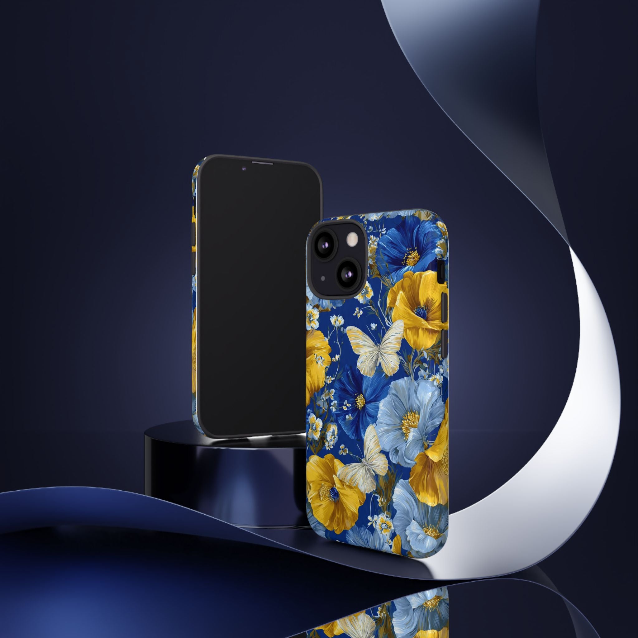 Floral Butterflies Phone Case — Blue & Yellow Tough Protective Cover