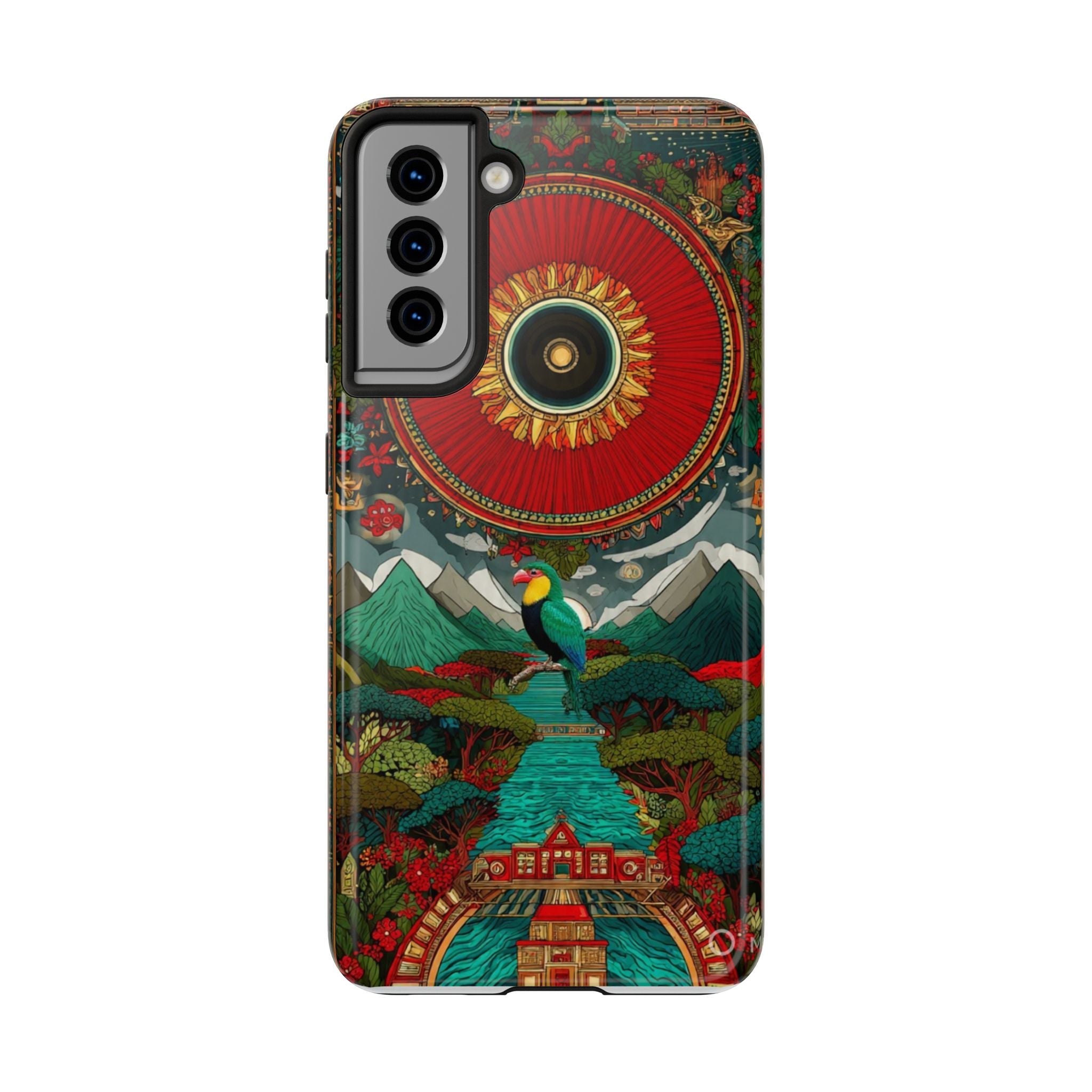 Tough Phone Case — Vibrant Tropical Mountain Bird Design