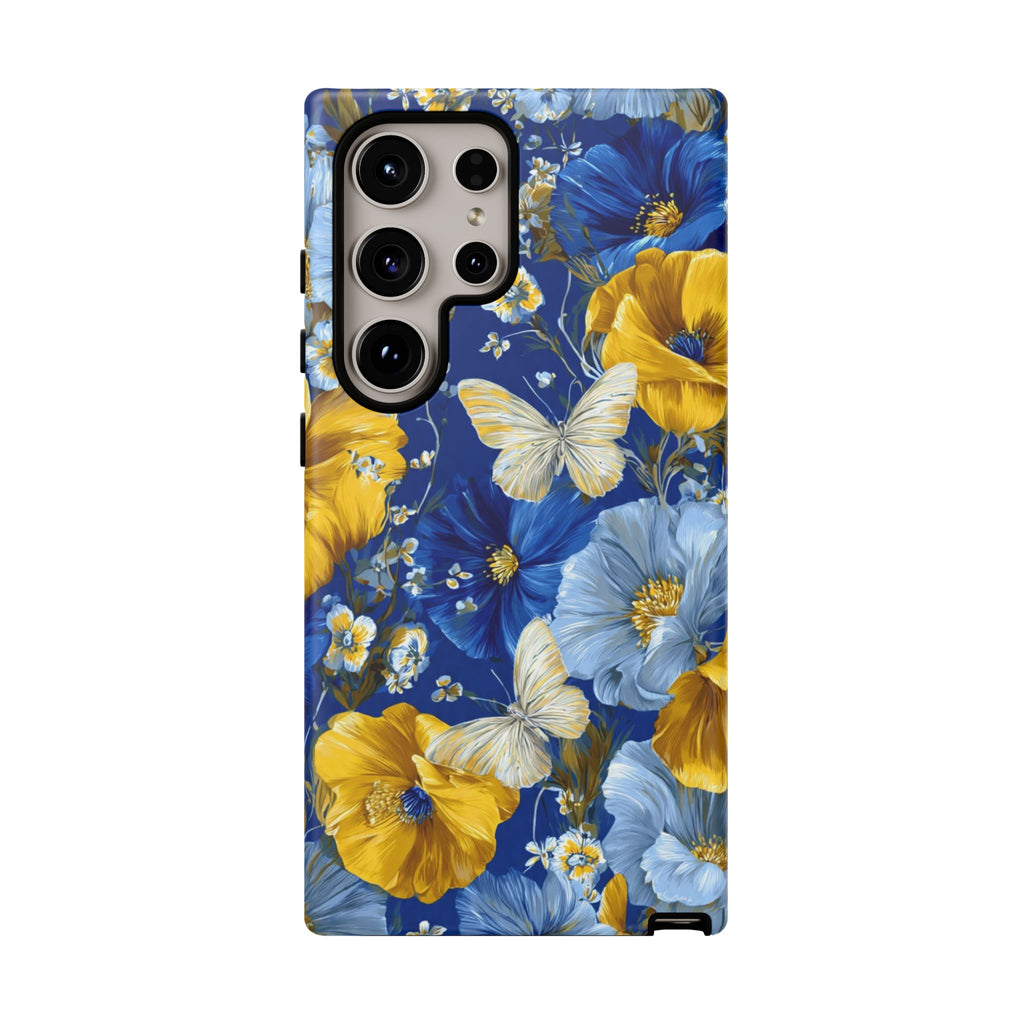 Floral Butterflies Phone Case — Blue & Yellow Tough Protective Cover
