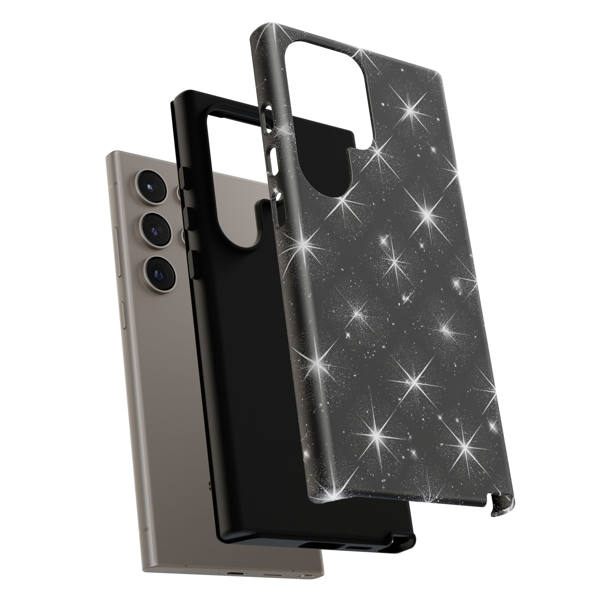 Galaxy Sparkle Tough Phone Case — Black Starfield Protective Cover