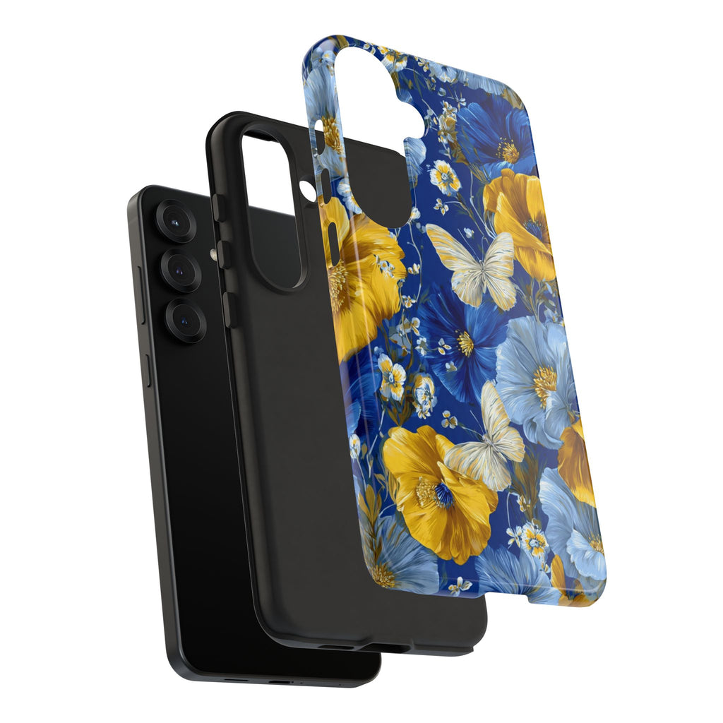Floral Butterflies Phone Case — Blue & Yellow Tough Protective Cover