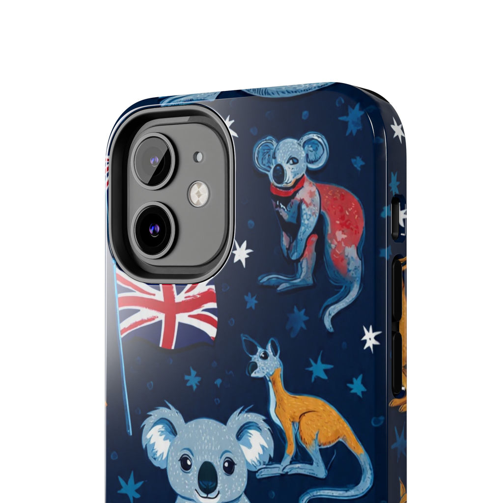 Australian Wildlife Tough Phone Case — Koala & Kangaroo Flag Design